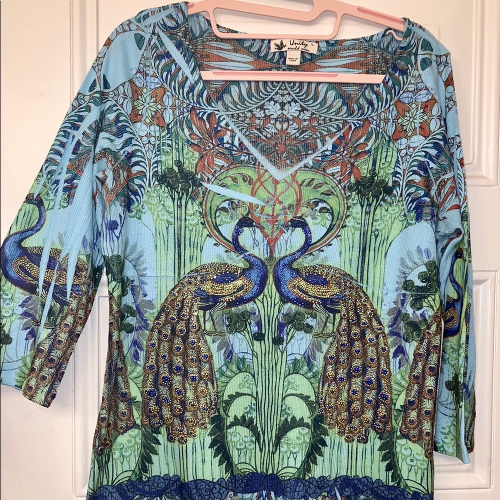 Sz Large Unity Boutique Peacock Jeweled 3/4 Tunic